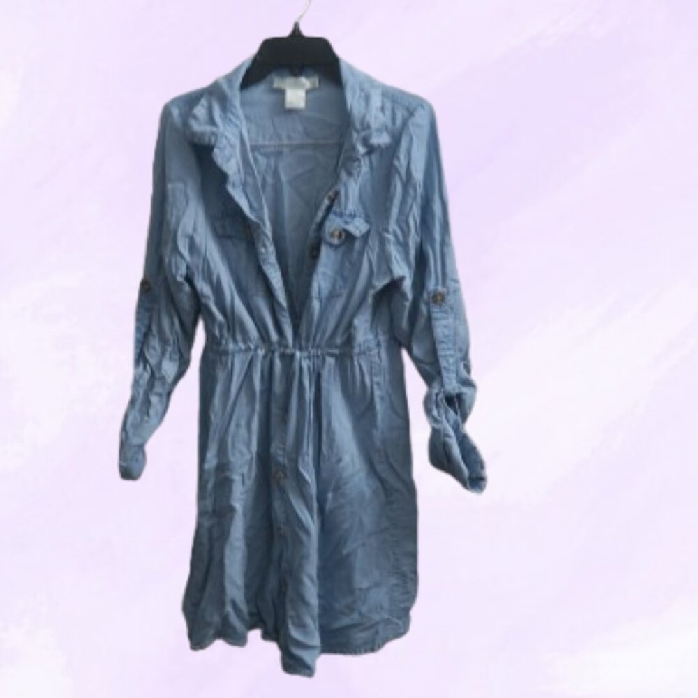 Heart & Moon women's collared jean denim tunic dress in light blue size large.